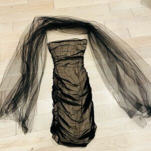 Chic Strapless Black Mesh Dress